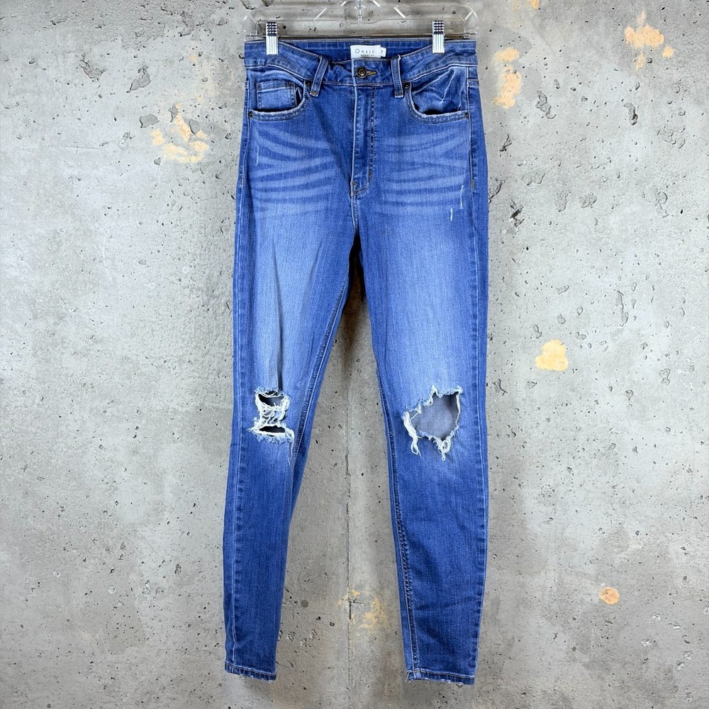 Oasis by Eunina Skinny Jeans Womens 7 Blue Denim Distressed 5-Pockets Streetwear